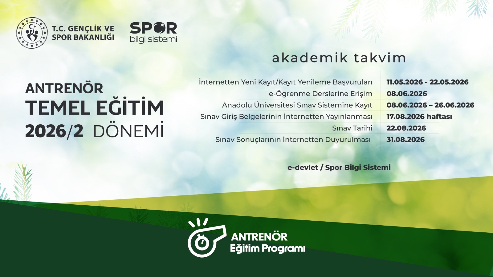 2026/2 Antrenör Temel Eğitim ve Sınavı Başvuru Süreci Başlıyor