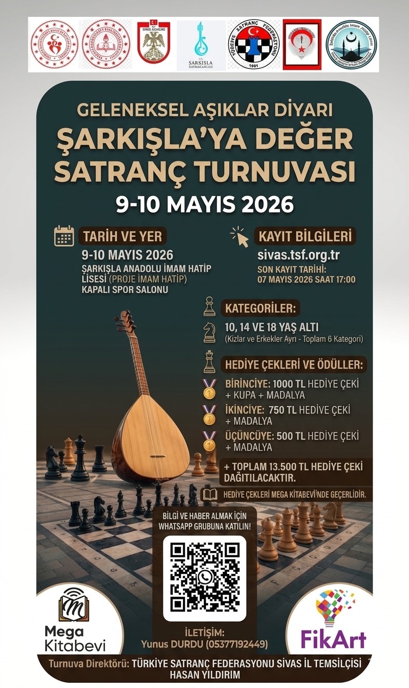 Geleneksel Aşıklar Diyarı Şarkışla'ya Değer Satranç Turnuvası